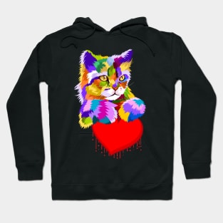 Colorful Cat Dripping Heart Gift for kittens Lovers Hoodie